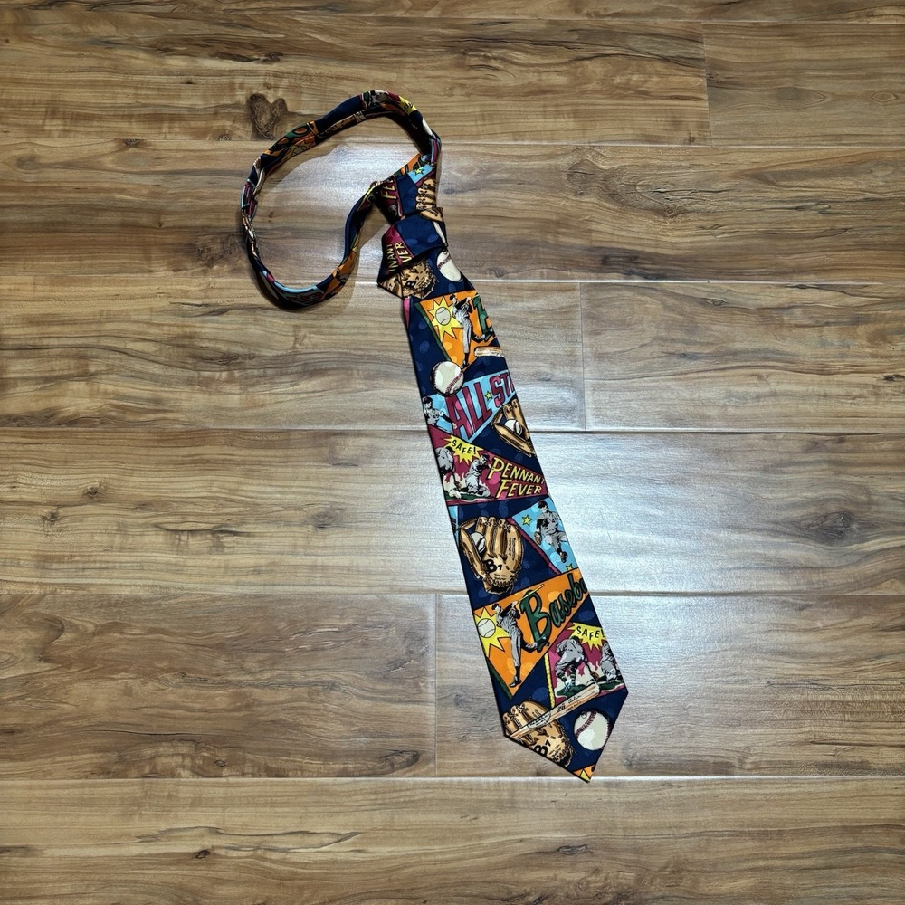 Vintage Addiction‎ 1992 Baseball Theme SILK Neck Tie Novelty Fun MLB Fan Unique